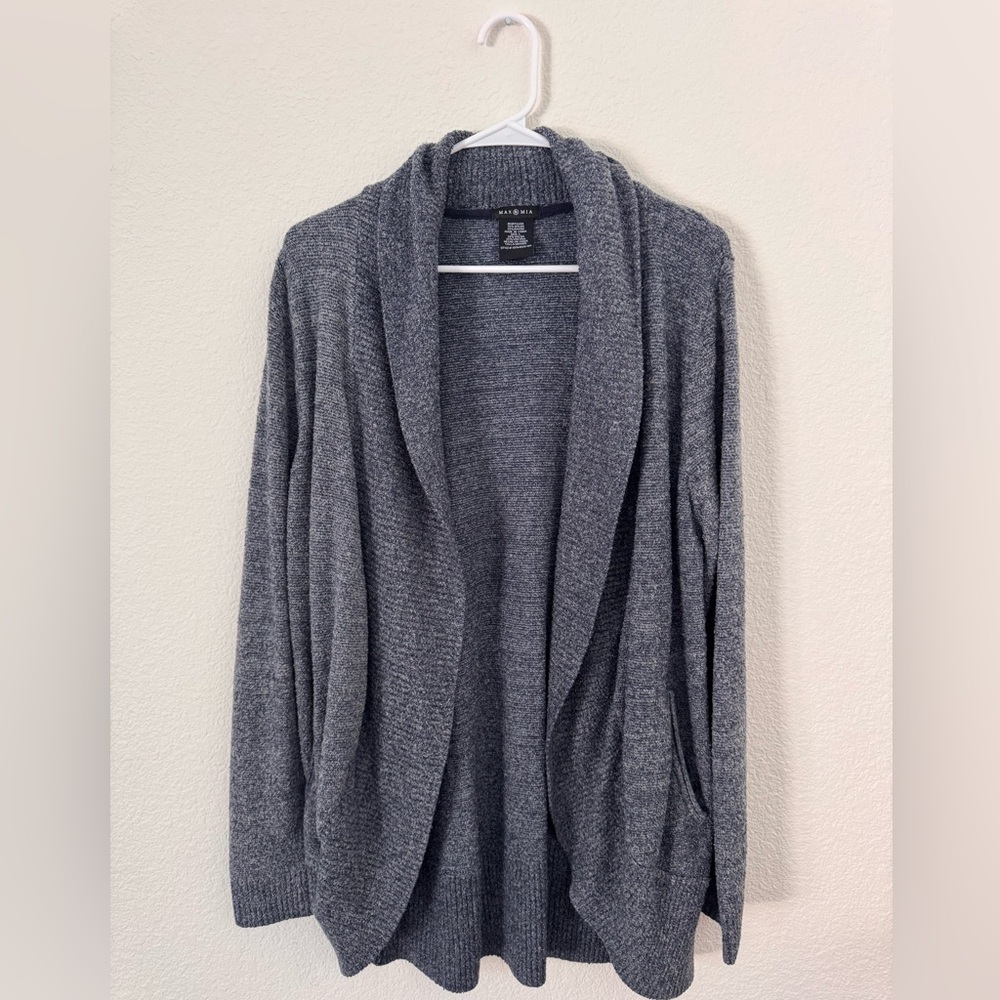 Max & Mia Gray/Blue Open Front Cozy Knit Cardigan Sweater Size Large - Picture 2 of 6